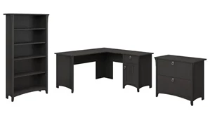 Office Suites Bush Furniture 60in W L-Shaped Desk with Lateral File Cabinet and 5 Shelf Bookcase