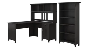 L Shaped Desks with Hutch Bush Furnishings 60in W L Shaped Desk with Hutch and 5 Shelf Bookcase