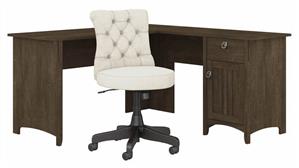 L Shaped Single Pedestal Desks Bush Furniture 60in W L-Shaped Desk with Mid Back Tufted Office Chair