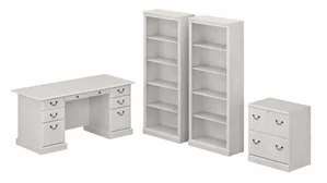 Office Suites Bush Furnishings Executive Desk with Lateral File Cabinet and Bookcase Set