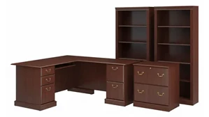 Office Suites Bush Furnishings L-Shaped Executive Desk with Lateral File Cabinet and Bookcase Set