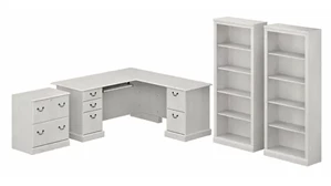Office Suites Bush Furnishings L-Shaped Executive Desk with Lateral File Cabinet and Bookcase Set