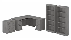Office Suites Bush Furnishings L-Shaped Executive Desk with Lateral File Cabinet and Bookcase Set