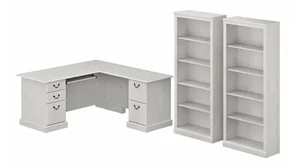 L Shaped Double Pedestal Desks Bush Furniture L-Shaped Executive Desk and Bookcase Set