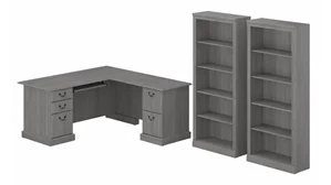 L Shaped Double Pedestal Desks Bush Furnishings L-Shaped Executive Desk and Bookcase Set