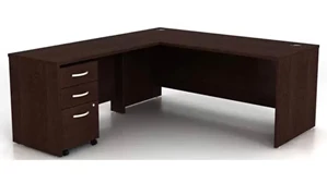 L Shaped Single Pedestal Desks Bush Furnishings 72in W L-Shaped Desk and Assembled 3 Drawer Mobile File Cabinet