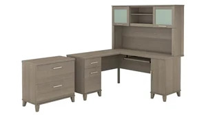 L Shaped Desks with Hutch Bush Furniture 60in W L-Shaped Desk with Hutch and Lateral File Cabinet