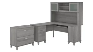 L Shaped Desks with Hutch Bush Furnishings 60in W L-Shaped Desk with Hutch and Lateral File Cabinet