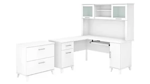L Shaped Desks with Hutch Bush Furniture 60in W L-Shaped Desk with Hutch and Lateral File Cabinet