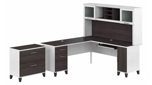 L Shaped Desks with Hutch Bush Furnishings 72in W L-Shaped Desk with Hutch and Lateral File Cabinet