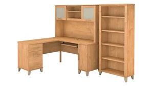 L Shaped Desks Bush Furnishings 60in W L-Shaped Desk with Hutch and 5 Shelf Bookcase