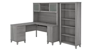 L Shaped Desks with Hutch Bush Furnishings 60in W L-Shaped Desk with Hutch and 5 Shelf Bookcase