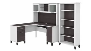 L Shaped Desks with Hutch Bush 60in W L-Shaped Desk with Hutch and 5 Shelf Bookcase