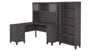 L Shaped Desks with Hutch Bush Furnishings 60in W L-Shaped Desk with Hutch and 5 Shelf Bookcase