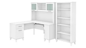 L Shaped Desks with Hutch Bush Furnishings 60in W L-Shaped Desk with Hutch and 5 Shelf Bookcase