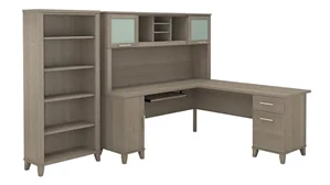 L Shaped Desks with Hutch Bush Furniture 72in W L-Shaped Desk with Hutch and 5 Shelf Bookcase