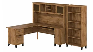 L Shaped Desks with Hutch Bush Furnishings 72in W L-Shaped Desk with Hutch and 5 Shelf Bookcase