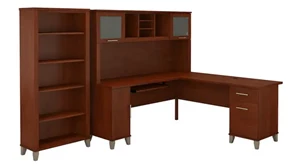 L Shaped Desks with Hutch Bush Furnishings 72in W L-Shaped Desk with Hutch and 5 Shelf Bookcase
