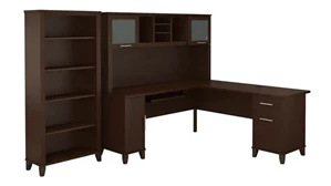 L Shaped Desks with Hutch Bush Furnishings 72in W L Shaped Desk with Hutch and 5 Shelf Bookcase