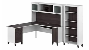 L Shaped Desks with Hutch Bush Furnishings 72in W L-Shaped Desk with Hutch and 5 Shelf Bookcase