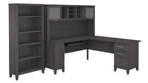 L Shaped Desks with Hutch Bush Furnishings 72in W L-Shaped Desk with Hutch and 5 Shelf Bookcase