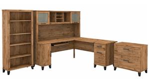 L Shaped Desks Bush 72in W L-Shaped Desk with Hutch, Lateral File Cabinet and Bookcase