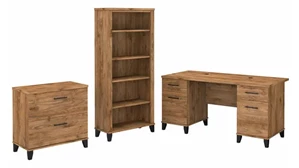 Office Suites Bush Furnishings 60in W Office Desk with Lateral File Cabinet and 5 Shelf Bookcase