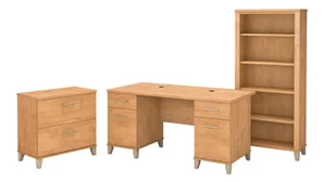 Office Suites Bush Furnishings 60in W Office Desk with Lateral File Cabinet and 5 Shelf Bookcase