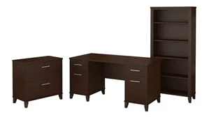 Office Suites Bush Furnishings 60in W Office Desk with Lateral File Cabinet and 5 Shelf Bookcase