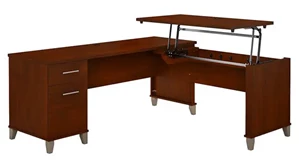 Standing Desks - Manually Adjustable Bush Furniture 6ft W 3 Position Sit to Stand L-Shaped Desk