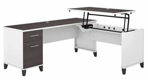 Standing Desks - Manually Adjustable Bush Furnishings 6ft W 3 Position Sit to Stand L-Shaped Desk