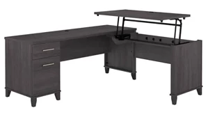 Standing Desks - Manually Adjustable Bush Furnishings 6ft W 3 Position Sit to Stand L-Shaped Desk