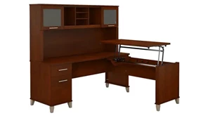 Standing Desks - Manually Adjustable Bush Furniture 6ft W 3 Position Sit to Stand L-Shaped Desk with Hutch