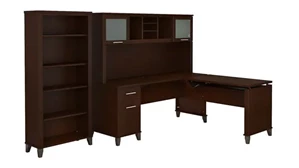 Adjustable Height Desks & Tables Bush Furniture 6ft W 3 Position Sit to Stand L-Shaped Desk with Hutch and Bookcase