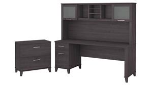 Computer Desks Bush 72in W Office Desk with Hutch and Lateral File Cabinet