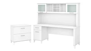 Office Suites Bush Furnishings 72in W Office Desk with Hutch and Lateral File Cabinet