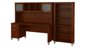 Stand-Alone Desks with Hutch Bush Furniture 72in W Office Desk with Hutch and 5 Shelf Bookcase