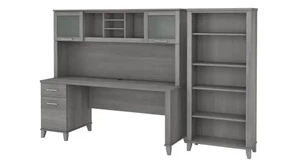 Stand-Alone Desks with Hutch Bush Furnishings 72in W Office Desk with Hutch and 5 Shelf Bookcase