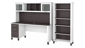 Stand-Alone Desks with Hutch Bush Furnishings 72in W Office Desk with Hutch and 5 Shelf Bookcase