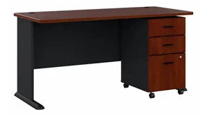 Stand-Alone Single Pedestal Desks Bush Furnishings 60in W Desk with Mobile File Cabinet (Assembled)