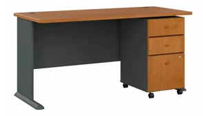 L Shaped Single Pedestal Desks Bush Furnishings 60in W Desk with Mobile File Cabinet (Assembled)