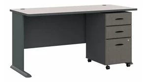 Stand-Alone Single Pedestal Desks Bush Furnishings 60in W Desk with Mobile File Cabinet (Assembled)