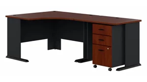 L Shaped Single Pedestal Desks Bush Furnishings 48in W Corner Desk with 36in W Return and Mobile File Cabinet (Assembled)