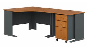 L Shaped Single Pedestal Desks Bush 48in W Corner Desk with 36in W Return and Mobile File Cabinet (Assembled)