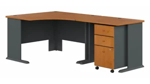 L Shaped Single Pedestal Desks Bush Furnishings 48in W Corner Desk with 36in W Return and Mobile File Cabinet (Assembled)