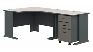 L Shaped Single Pedestal Desks Bush Furnishings 48in W Corner Desk with 36in W Return and Mobile File Cabinet (Assembled)