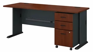 Stand-Alone Single Pedestal Desks Bush Furnishings 72in W Desk with Assembled 3 Drawer Mobile File Cabinet