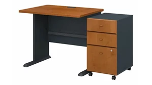 Stand-Alone Single Pedestal Desks Bush Furnishings 36in W Desk with Assembled 3 Drawer Mobile File Cabinet