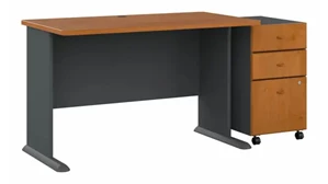 Stand-Alone Single Pedestal Desks Bush Furnishings 48in W Desk with Assembled 3 Drawer Mobile File Cabinet