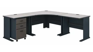 L Shaped Single Pedestal Desks Bush Furnishings 84in W x 84in D Corner Desk with Assembled 3 Drawer Mobile File Cabinet